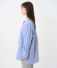 F6BAD19270 MICHEL KLEIN(小さいサイズ)(メゾン ドゥ サンク) [小さいサイズ][2WAY]クレリックオーバーサイズストライプシャツ ブルー