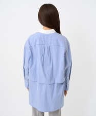 F6BAD19270 MICHEL KLEIN(小さいサイズ)(メゾン ドゥ サンク) [小さいサイズ][2WAY]クレリックオーバーサイズストライプシャツ ブルー