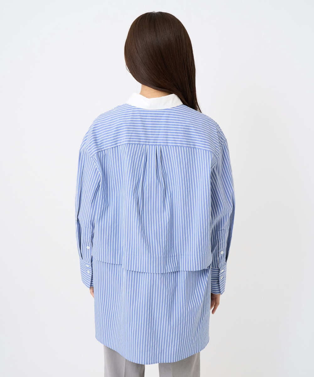 F6BAD19270 MICHEL KLEIN(小さいサイズ)(メゾン ドゥ サンク) [小さいサイズ][2WAY]クレリックオーバーサイズストライプシャツ ブルー