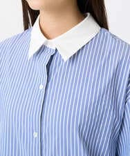 F6BAD19270 MICHEL KLEIN(小さいサイズ)(メゾン ドゥ サンク) [小さいサイズ][2WAY]クレリックオーバーサイズストライプシャツ ブルー