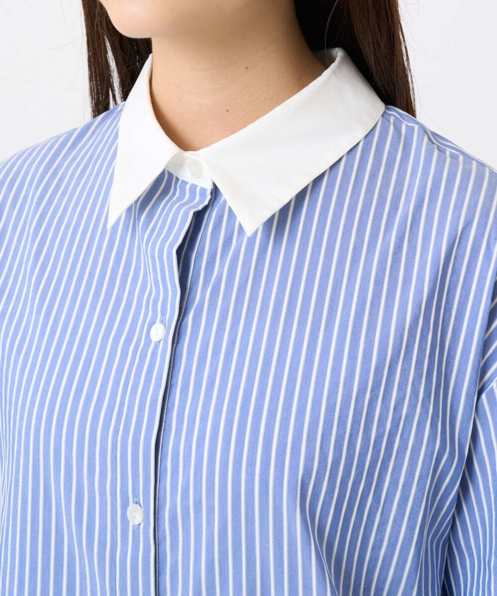 F6BAD19270 MICHEL KLEIN(小さいサイズ)(メゾン ドゥ サンク) [小さいサイズ][2WAY]クレリックオーバーサイズストライプシャツ ブルー