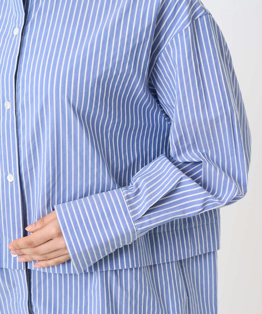 F6BAD19270 MICHEL KLEIN(小さいサイズ)(メゾン ドゥ サンク) [小さいサイズ][2WAY]クレリックオーバーサイズストライプシャツ ブルー