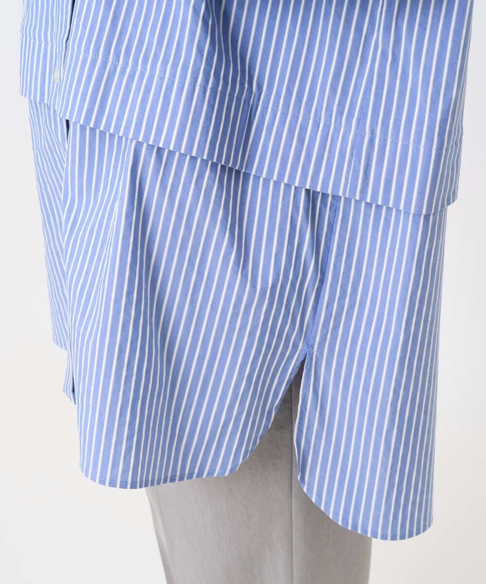 F6BAD19270 MICHEL KLEIN(小さいサイズ)(メゾン ドゥ サンク) [小さいサイズ][2WAY]クレリックオーバーサイズストライプシャツ ブルー