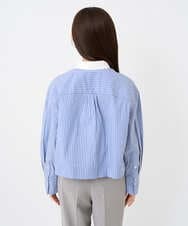 F6BAD19270 MICHEL KLEIN(小さいサイズ)(メゾン ドゥ サンク) [小さいサイズ][2WAY]クレリックオーバーサイズストライプシャツ ブルー