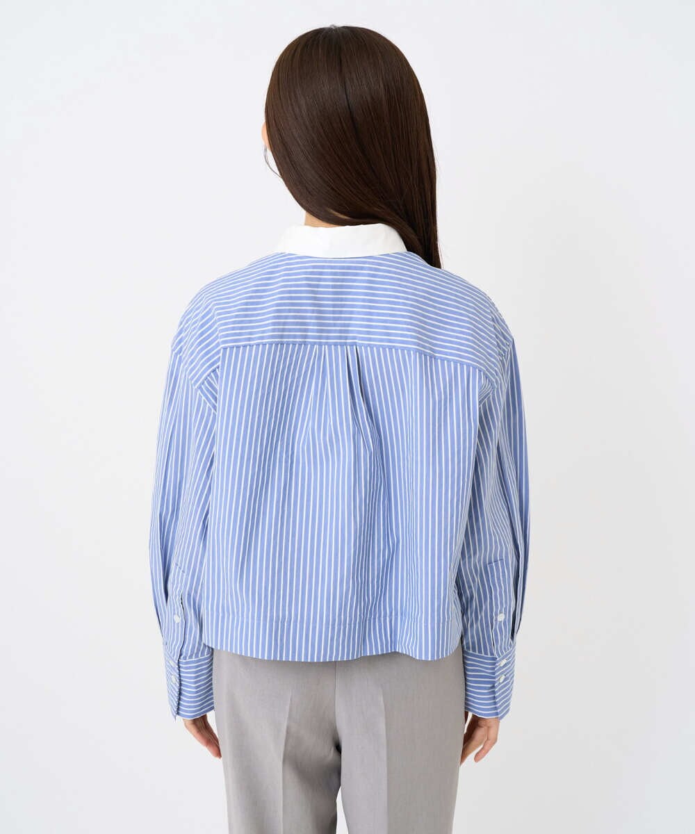 F6BAD19270 MICHEL KLEIN(小さいサイズ)(メゾン ドゥ サンク) [小さいサイズ][2WAY]クレリックオーバーサイズストライプシャツ ブルー