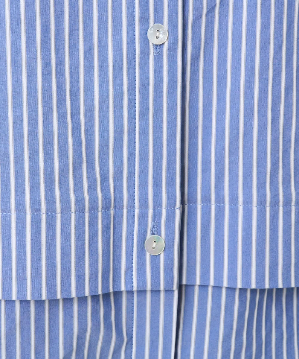 F6BAD19270 MICHEL KLEIN(小さいサイズ)(メゾン ドゥ サンク) [小さいサイズ][2WAY]クレリックオーバーサイズストライプシャツ ブルー