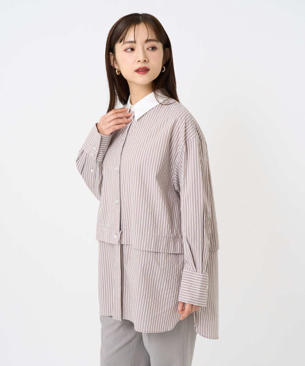 F6BAD19270 MICHEL KLEIN(小さいサイズ)(メゾン ドゥ サンク) [小さいサイズ][2WAY]クレリックオーバーサイズストライプシャツ ブルー