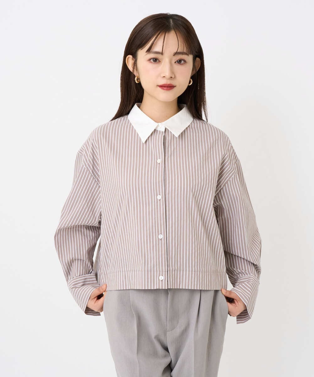 F6BAD19270 MICHEL KLEIN(小さいサイズ)(メゾン ドゥ サンク) [小さいサイズ][2WAY]クレリックオーバーサイズストライプシャツ ブルー