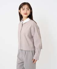 F6BAD19270 MICHEL KLEIN(小さいサイズ)(メゾン ドゥ サンク) [小さいサイズ][2WAY]クレリックオーバーサイズストライプシャツ ブルー