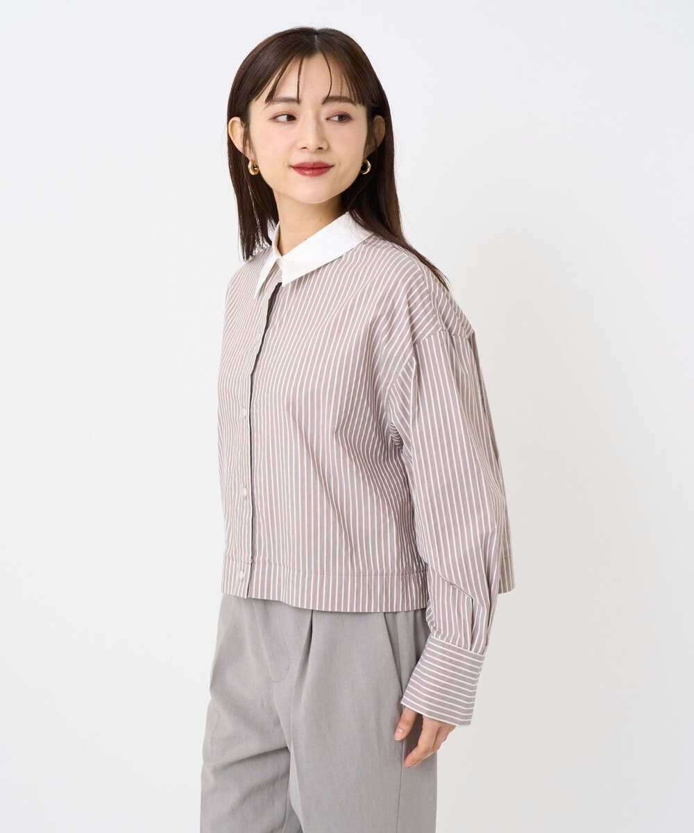 F6BAD19270 MICHEL KLEIN(小さいサイズ)(メゾン ドゥ サンク) [小さいサイズ][2WAY]クレリックオーバーサイズストライプシャツ ブルー