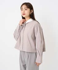 F6BAD19270 MICHEL KLEIN(小さいサイズ)(メゾン ドゥ サンク) [小さいサイズ][2WAY]クレリックオーバーサイズストライプシャツ ブルー