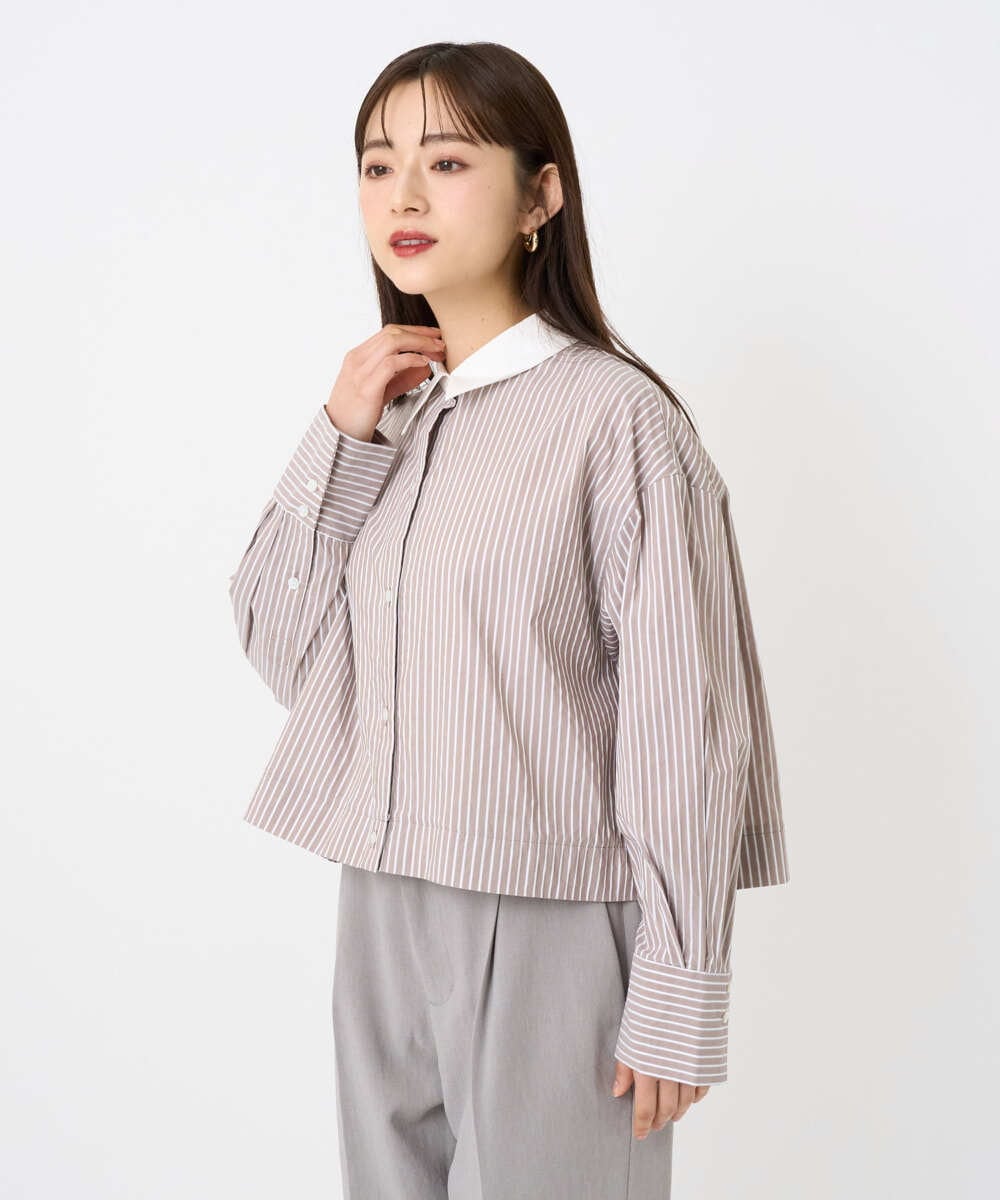 F6BAD19270 MICHEL KLEIN(小さいサイズ)(メゾン ドゥ サンク) [小さいサイズ][2WAY]クレリックオーバーサイズストライプシャツ ブルー