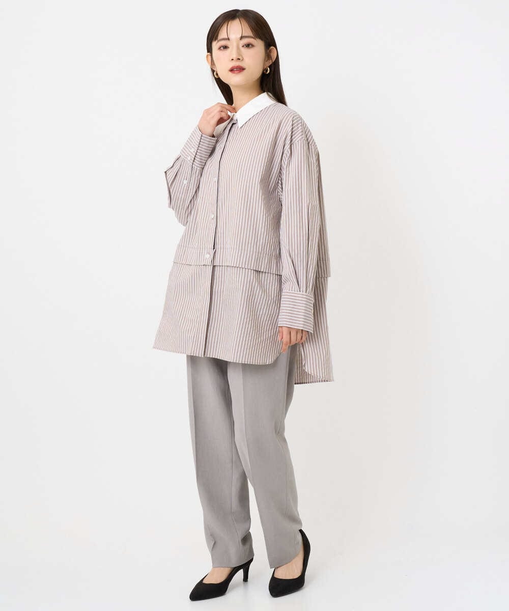 F6BAD19270 MICHEL KLEIN(小さいサイズ)(メゾン ドゥ サンク) [小さいサイズ][2WAY]クレリックオーバーサイズストライプシャツ ブルー