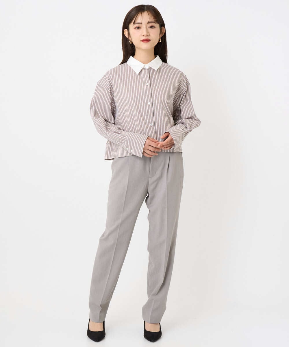 F6BAD19270 MICHEL KLEIN(小さいサイズ)(メゾン ドゥ サンク) [小さいサイズ][2WAY]クレリックオーバーサイズストライプシャツ ブルー