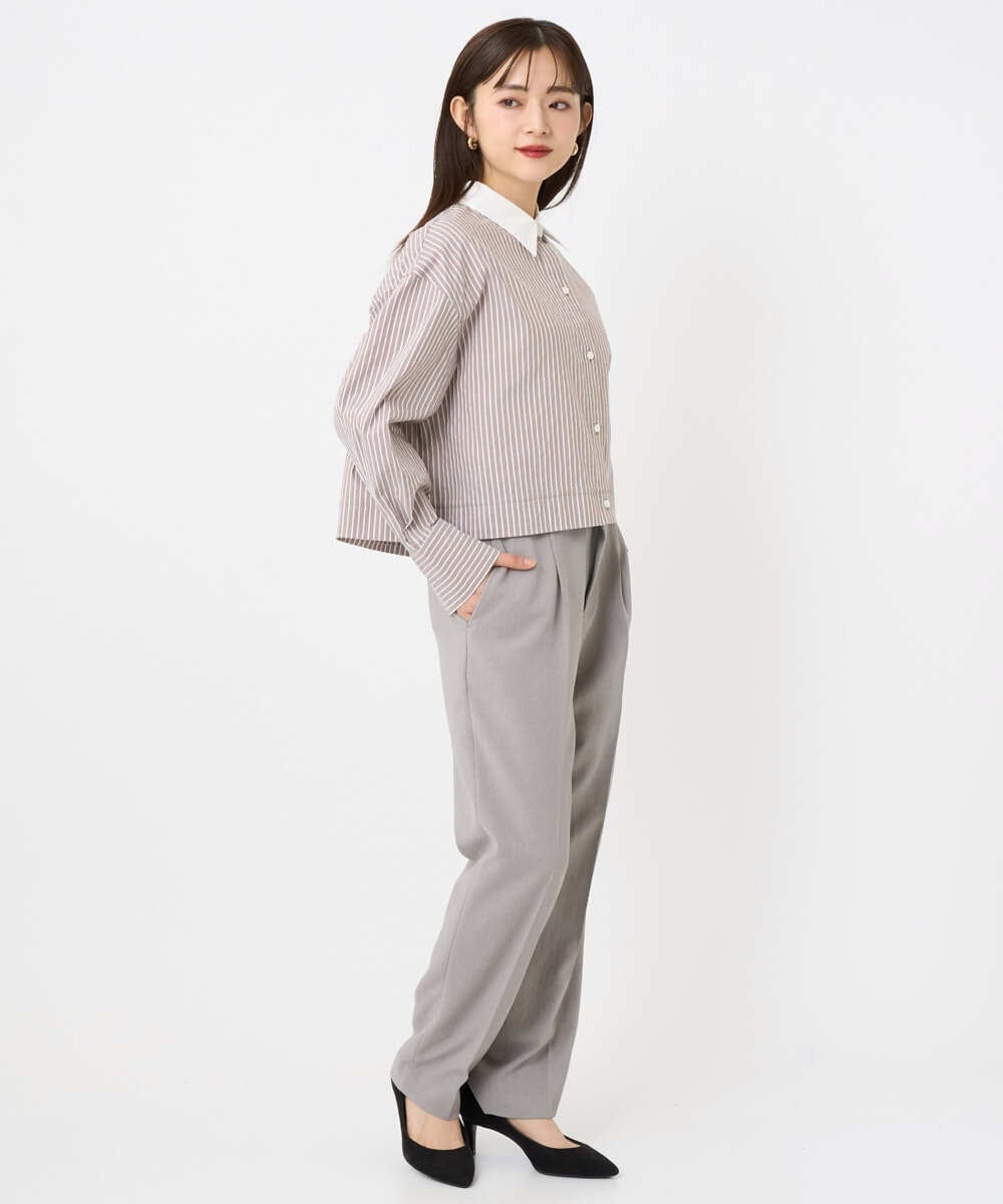 F6BAD19270 MICHEL KLEIN(小さいサイズ)(メゾン ドゥ サンク) [小さいサイズ][2WAY]クレリックオーバーサイズストライプシャツ ブルー