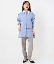 F6BAD19270 MICHEL KLEIN(小さいサイズ)(メゾン ドゥ サンク) [小さいサイズ][2WAY]クレリックオーバーサイズストライプシャツ ブルー