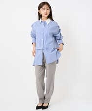 F6BAD19270 MICHEL KLEIN(小さいサイズ)(メゾン ドゥ サンク) [小さいサイズ][2WAY]クレリックオーバーサイズストライプシャツ ブルー