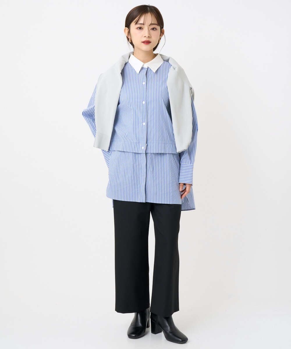 F6BAD19270 MICHEL KLEIN(小さいサイズ)(メゾン ドゥ サンク) [小さいサイズ][2WAY]クレリックオーバーサイズストライプシャツ ブルー