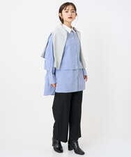 F6BAD19270 MICHEL KLEIN(小さいサイズ)(メゾン ドゥ サンク) [小さいサイズ][2WAY]クレリックオーバーサイズストライプシャツ ブルー