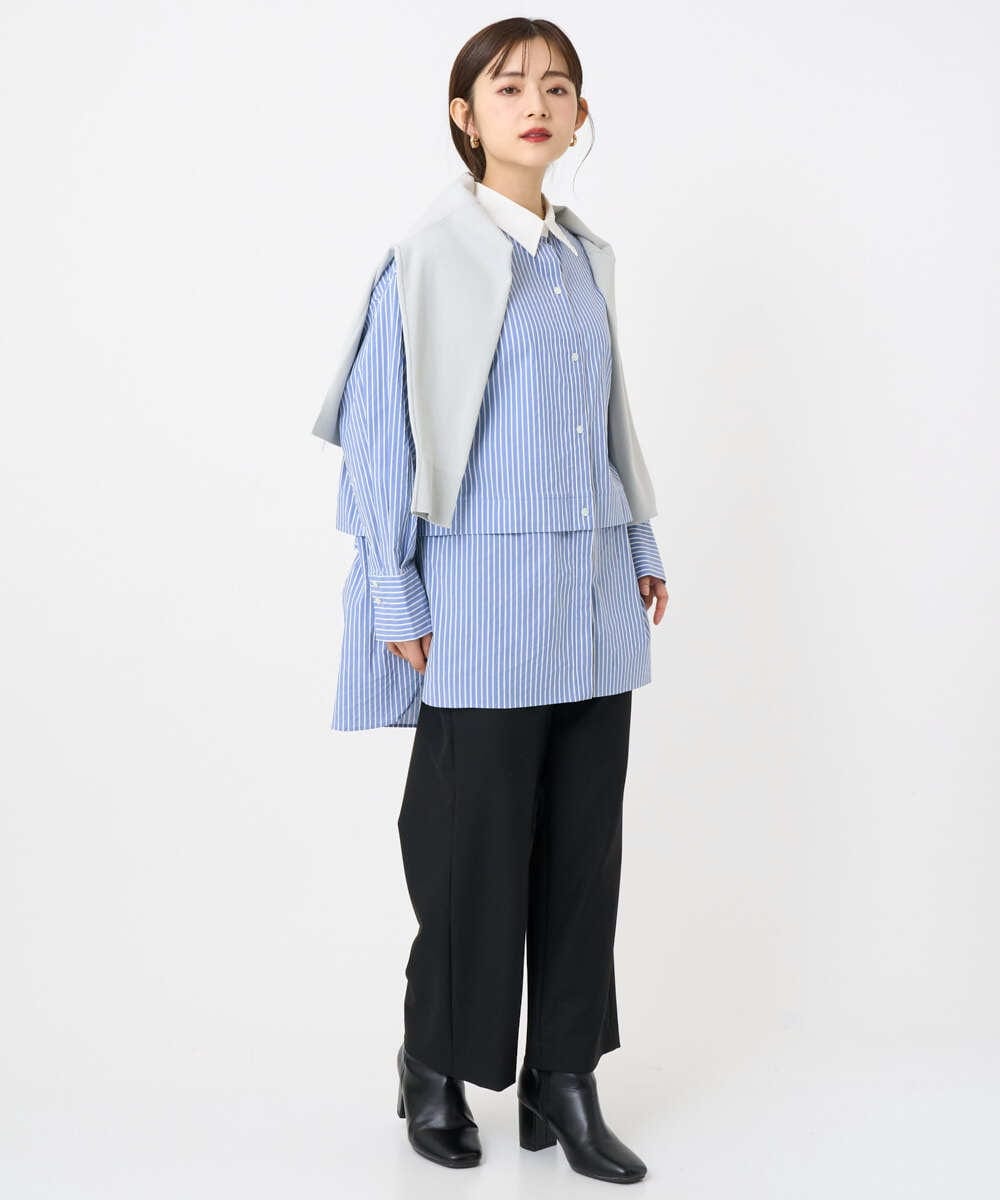 F6BAD19270 MICHEL KLEIN(小さいサイズ)(メゾン ドゥ サンク) [小さいサイズ][2WAY]クレリックオーバーサイズストライプシャツ ブルー