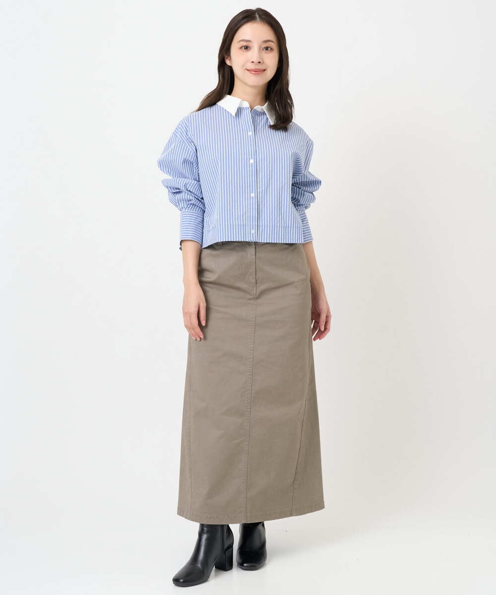 F6BAD19270 MICHEL KLEIN(小さいサイズ)(メゾン ドゥ サンク) [小さいサイズ][2WAY]クレリックオーバーサイズストライプシャツ ブルー