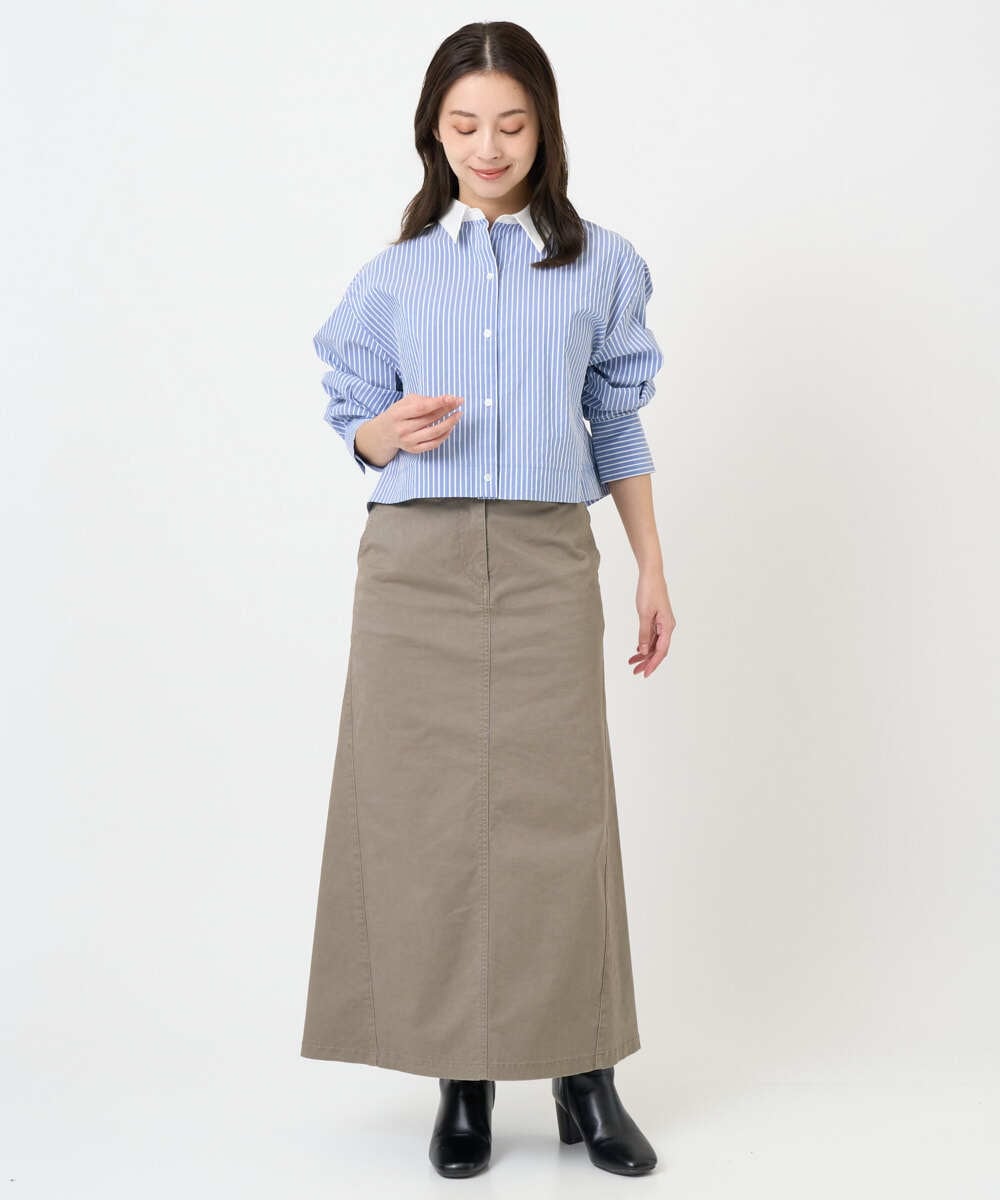 F6BAD19270 MICHEL KLEIN(小さいサイズ)(メゾン ドゥ サンク) [小さいサイズ][2WAY]クレリックオーバーサイズストライプシャツ ブルー