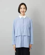 F6BAD19270 MICHEL KLEIN(小さいサイズ)(メゾン ドゥ サンク) [小さいサイズ][2WAY]クレリックオーバーサイズストライプシャツ ブルー