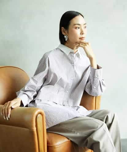 F6BAD19270 MICHEL KLEIN(小さいサイズ) [小さいサイズ][2WAY]クレリックオーバーサイズストライプシャツ