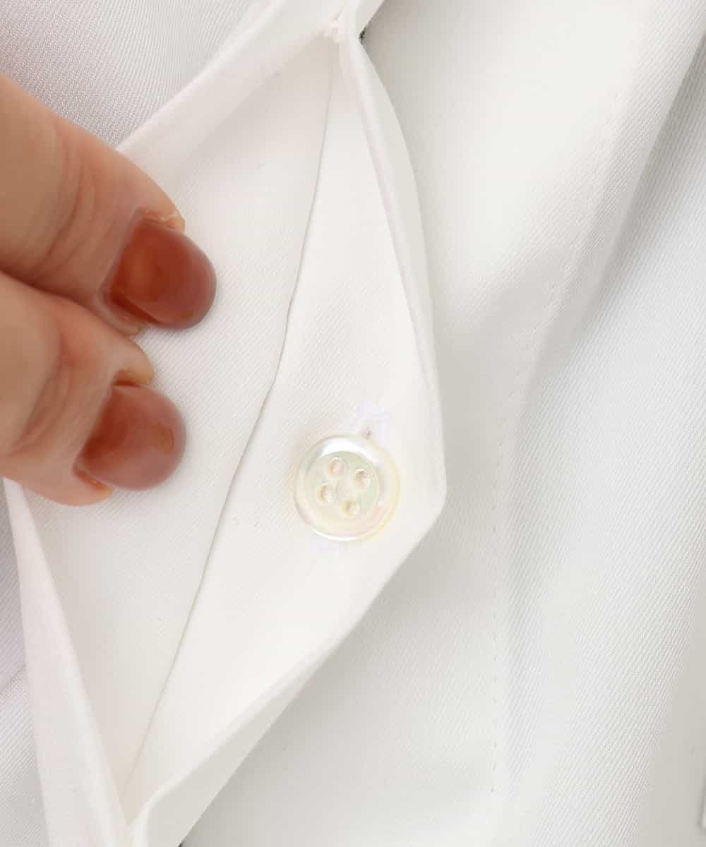 バナリパ フリル メタルボタン デザイン コットンローン ホワイト 長袖 シャツ