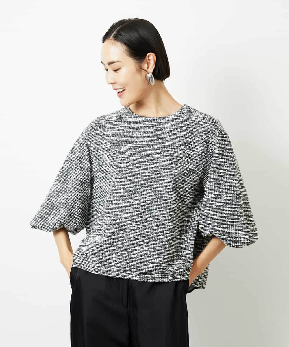 F6BDD02230 MICHEL KLEIN(小さいサイズ)(メゾン ドゥ サンク) [小さいサイズ]ツィードライクプルオーバー グレー