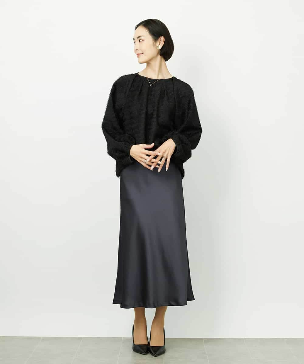 F6BDD03220 MICHEL KLEIN(小さいサイズ)(メゾン ドゥ サンク) [小さいサイズ][セットアップ対応]袖ボリュームブラウス ブラック