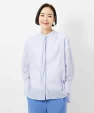 F6BDD05250 MICHEL KLEIN(小さいサイズ)(メゾン ドゥ サンク) [小さいサイズ]テンセルドビー細ボウタイブラウス ライトブルー