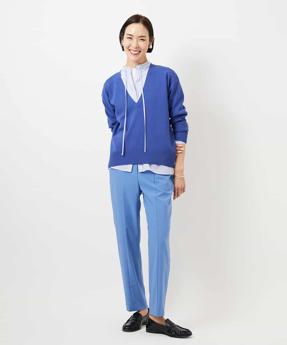 F6BDD05250 MICHEL KLEIN(小さいサイズ)(メゾン ドゥ サンク) [小さいサイズ]テンセルドビー細ボウタイブラウス ライトブルー