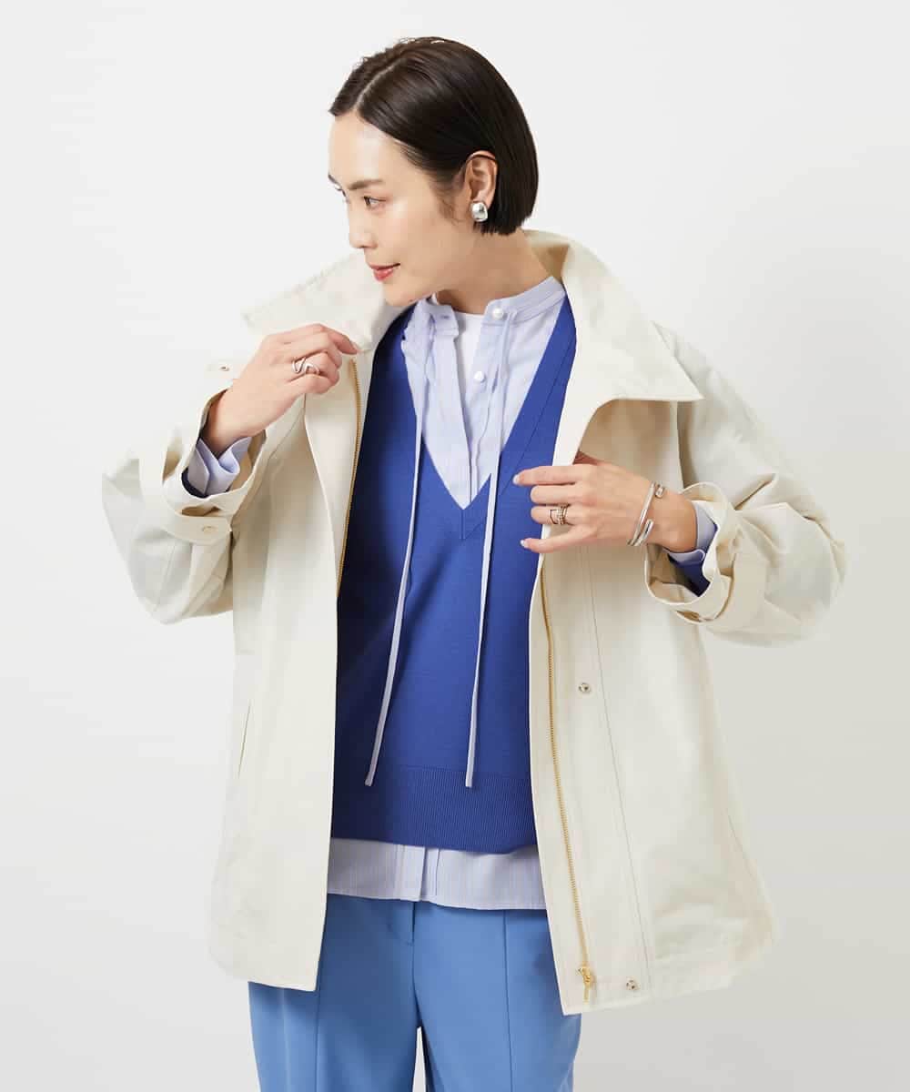 F6BDD05250 MICHEL KLEIN(小さいサイズ)(メゾン ドゥ サンク) [小さいサイズ]テンセルドビー細ボウタイブラウス ライトブルー