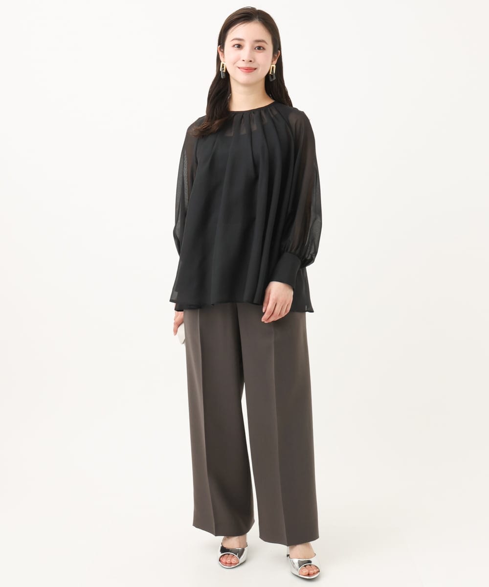 F6BGA02260 MICHEL KLEIN(小さいサイズ)(メゾン ドゥ サンク) [小さいサイズ]ボリュームスリーブシアーブラウス ピンク