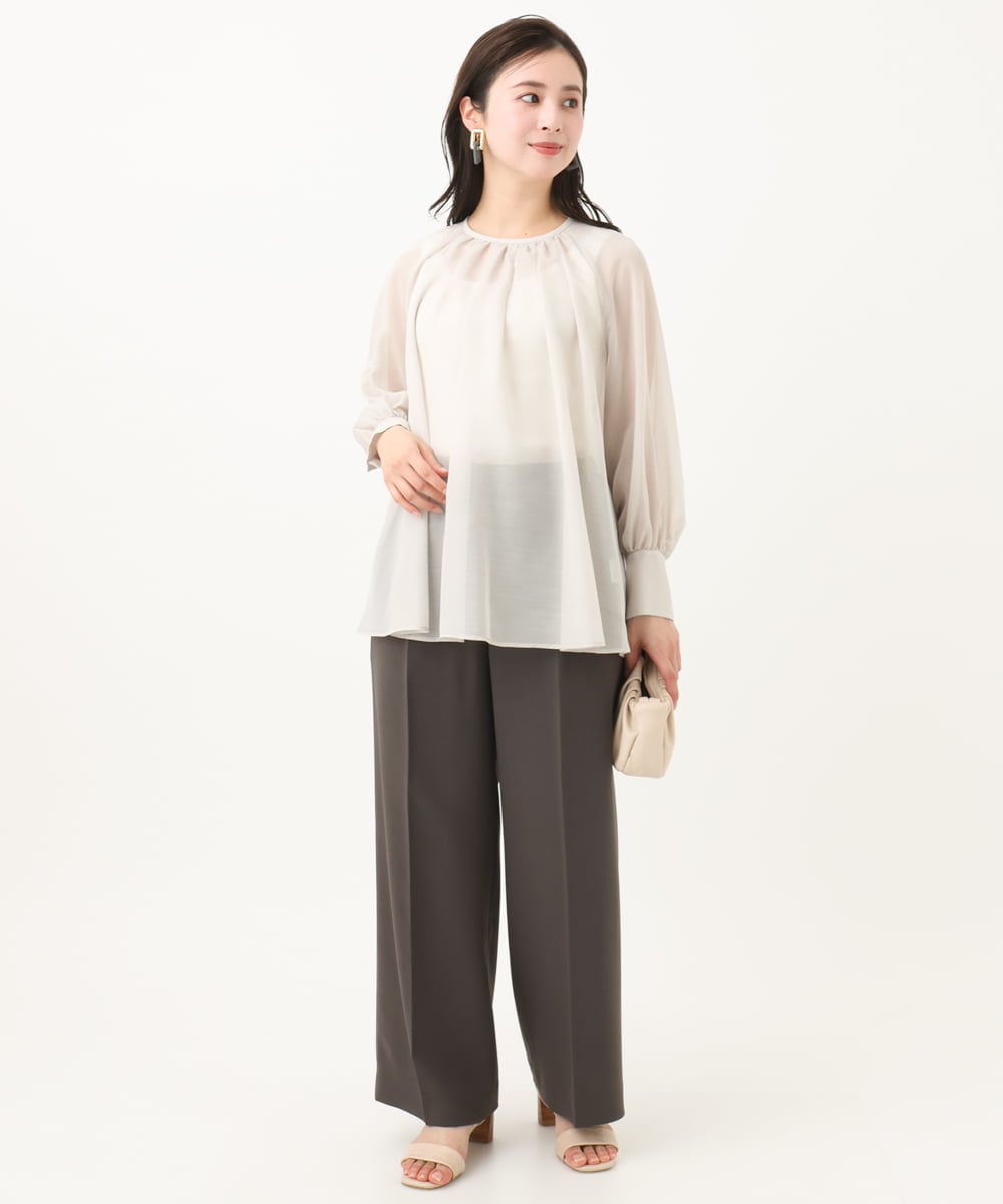 F6BGA02260 MICHEL KLEIN(小さいサイズ)(メゾン ドゥ サンク) [小さいサイズ]ボリュームスリーブシアーブラウス ピンク