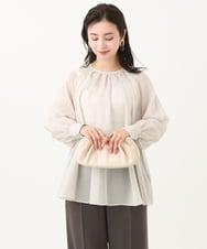 F6BGA02260 MICHEL KLEIN(小さいサイズ)(メゾン ドゥ サンク) [小さいサイズ]ボリュームスリーブシアーブラウス ピンク