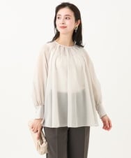 F6BGA02260 MICHEL KLEIN(小さいサイズ)(メゾン ドゥ サンク) [小さいサイズ]ボリュームスリーブシアーブラウス ピンク