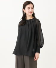 F6BGA02260 MICHEL KLEIN(小さいサイズ)(メゾン ドゥ サンク) [小さいサイズ]ボリュームスリーブシアーブラウス ピンク