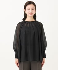 F6BGA02260 MICHEL KLEIN(小さいサイズ)(メゾン ドゥ サンク) [小さいサイズ]ボリュームスリーブシアーブラウス ピンク