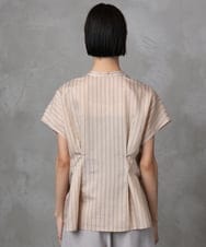 F6BGA05210 MICHEL KLEIN(小さいサイズ)(メゾン ドゥ サンク) [小さいサイズ]ストライプ柄デザインタックブラウス オレンジ