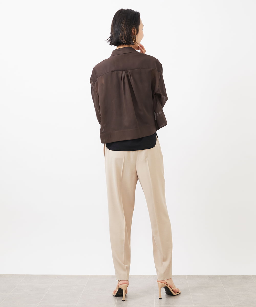 F6BGA06270 MICHEL KLEIN(小さいサイズ)(メゾン ドゥ サンク) [小さいサイズ]ボックスシルエットハーフスリーブシアーシャツ ブラウン