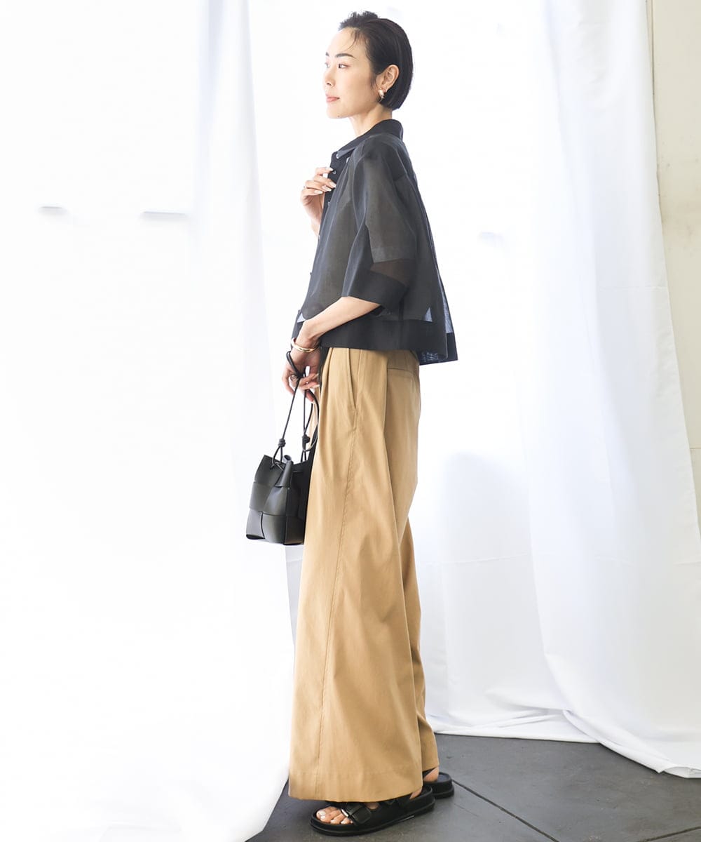 F6BGA06270 MICHEL KLEIN(小さいサイズ)(メゾン ドゥ サンク) [小さいサイズ]ボックスシルエットハーフスリーブシアーシャツ ブラウン