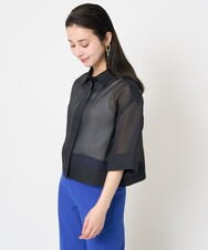 F6BGA06270 MICHEL KLEIN(小さいサイズ)(メゾン ドゥ サンク) [小さいサイズ]ボックスシルエットハーフスリーブシアーシャツ ブラウン