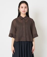 F6BGA06270 MICHEL KLEIN(小さいサイズ)(メゾン ドゥ サンク) [小さいサイズ]ボックスシルエットハーフスリーブシアーシャツ ブラウン