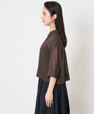 F6BGA06270 MICHEL KLEIN(小さいサイズ)(メゾン ドゥ サンク) [小さいサイズ]ボックスシルエットハーフスリーブシアーシャツ ブラウン