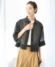 F6BGA06270 MICHEL KLEIN(小さいサイズ)(メゾン ドゥ サンク) [小さいサイズ]ボックスシルエットハーフスリーブシアーシャツ ブラック