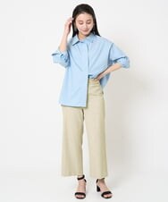 F6BGA08290 MICHEL KLEIN(小さいサイズ)(メゾン ドゥ サンク) [小さいサイズ]ビックシルエットストライプシャツ(セットアップ対応) ライトブルー
