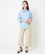 F6BGA08290 MICHEL KLEIN(小さいサイズ)(メゾン ドゥ サンク) [小さいサイズ]ビックシルエットストライプシャツ(セットアップ対応) ライトブルー