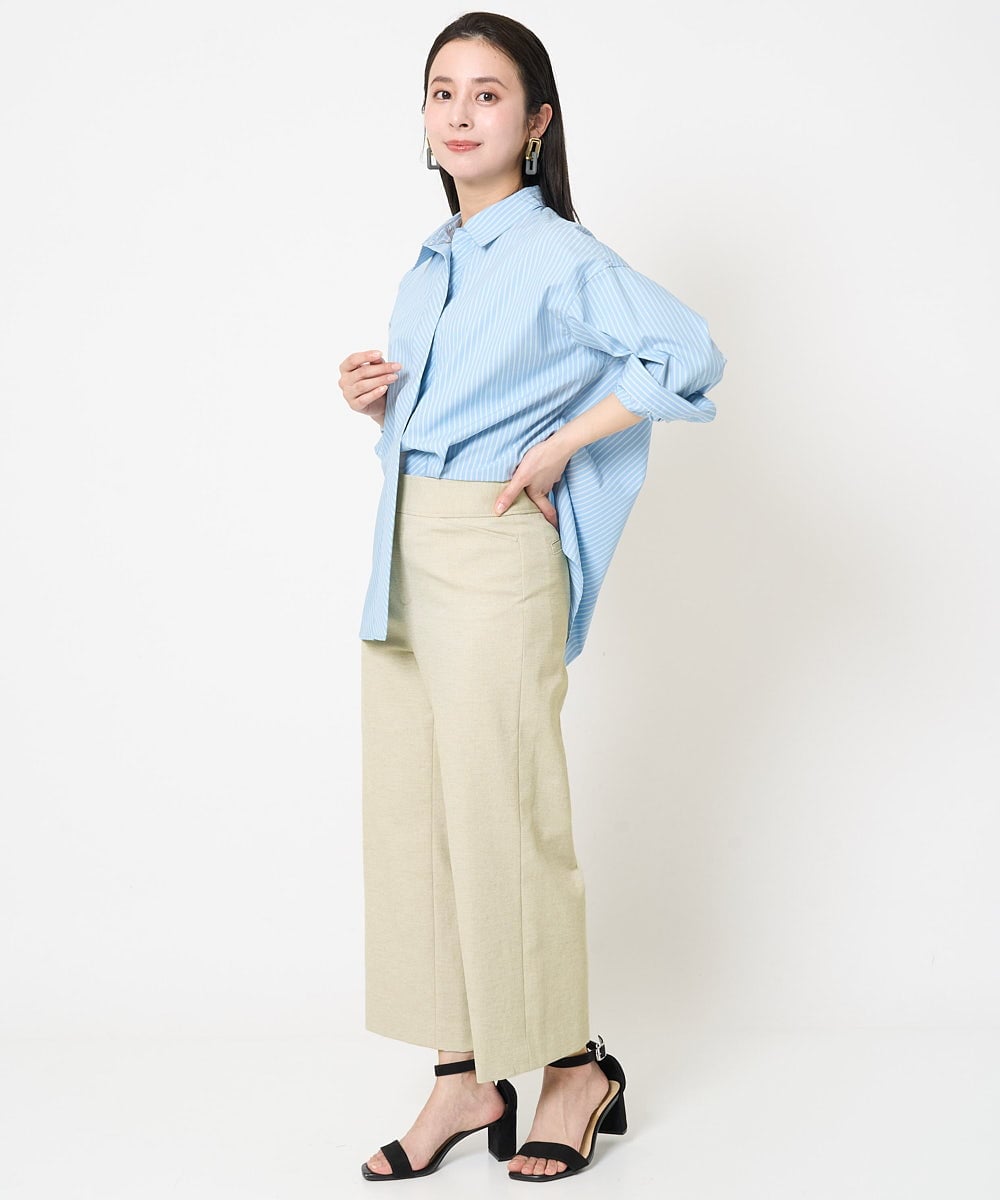 F6BGA08290 MICHEL KLEIN(小さいサイズ)(メゾン ドゥ サンク) [小さいサイズ]ビックシルエットストライプシャツ(セットアップ対応) ライトブルー